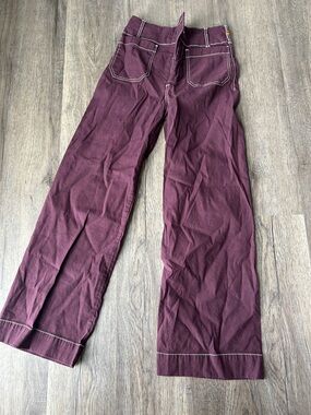 Maeve Burgundy Wide-Leg Pants with White Piping